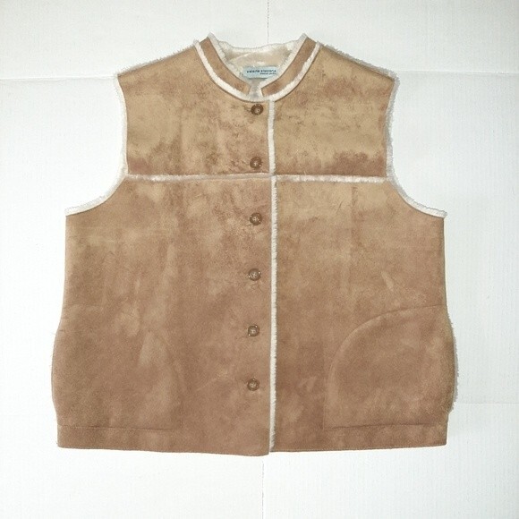 Valerie Stevens Vest Faux Suede Fully Lined Sleeveless Jacket Size LP - Picture 9 of 13